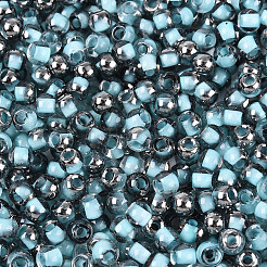 内側が透明な色のガラスシードビーズ  ラウンド  ライトスカイブルー  4x3mm  穴：1.4~1.5mm  約：7500個/ 450 G&nbsp;SEED-T007-19A-06