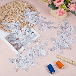 花と葉のポリエステルとプラスチックのアップリケ4個  フェルトパッチを縫い付ける  コスチュームオーナメントアクセサリー  ホワイト  296x172x6.5mm&nbsp;PATC-CY0001-49A