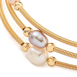 Four-Loops Brass & Natural Freshwater Pearl Beaded Wrap Bracelets for Women&nbsp;BJEW-F470-02G