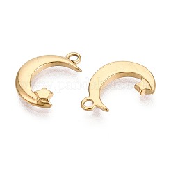 304ステンレスペンダント  星のチャーム入り月  ゴールドカラー  15.5x11x2mm  穴：1.5~1.6mm&nbsp;STAS-T072-134G