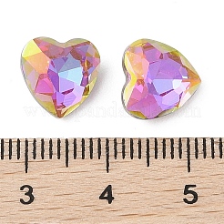 ガラスラインストーンカボション  尖ったバック＆バックメッキ  多面カット  ハート  ヘリオトロープ  10x10x5mm&nbsp;RGLA-L029-08A-HELA
