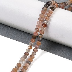 天然マルチムーンストーン ビーズ 連売り  多面カット  ロンデル  4x3mm  穴：0.8mm  約140個/連  15.35インチ（39cm）&nbsp;G-F778-A07-02