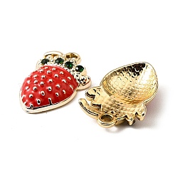 Uv メッキ合金エナメル ペンダント  ラインストーン付き  苺  レッド  19x13.5x4mm  穴：1.8mm&nbsp;FIND-A054-10A-G