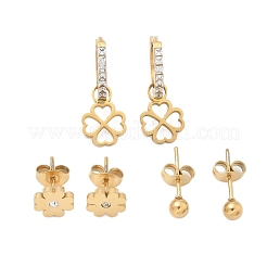 304 Stainless Steel Rhinestone Clover & Round Earring Sets&nbsp;EJEW-Z098-13G