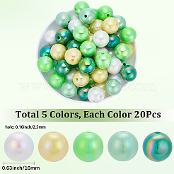 100個 5色UVメッキ不透明アクリルビーズ  虹色の  ラウンド  ミックスカラー  16mm  20個/カラー&nbsp;OACR-SP0002-32