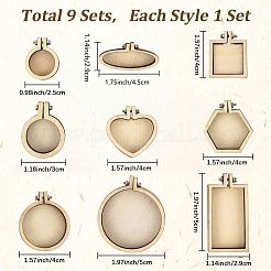 9個 9スタイル 木製刺繍枠  混合図形  29.3~57.5x24.5~50x6.5~7mm&nbsp;DIY-CP0012-43A