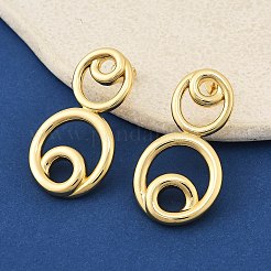 真鍮製の丸型リングのダングルスタッドピアス  ラックめっき  長持ちメッキ  カドミウムフリー＆鉛フリー  18KGP本金メッキ  40.5x21.5mm&nbsp;EJEW-F389-20G