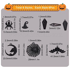 36個6スタイルハロウィンテーマアロイエナメルペンダント  ブラック  12~39x9~41.5x2~10.5mm  穴：1.2~1.8mm  約6個/スタイル&nbsp;FIND-SC0004-37
