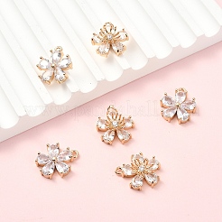 6 個 2 スタイル透明ガラスペンダント  真鍮パーツ  多面カット  花  透明  16x13.5~14.5x3~6mm  穴：1~1.2mm  3個/スタイル&nbsp;GLAA-YW0005-29