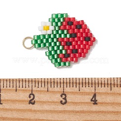 フルーツをテーマにしたガラス製のシードビーズペンダント  304ステンレススチールオープン丸カン付き  18KGP本金メッキ  レッド  ストロベリーチャーム  21x18x2mm  穴：3mm&nbsp;PALLOY-MZ01357-03
