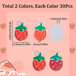60個2スタイルアロイエナメルペンダント  苺  レッド  ミックスカラー  16.5x11.5x1.5~2mm  穴：1.6~1.8mm  30個/スタイル&nbsp;ENAM-SC0003-87