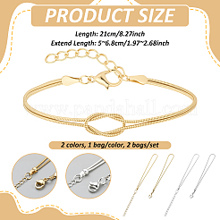 2 Bags 2 Colors Brass Snake Chain Bracelets for Women&nbsp;BJEW-GO0001-09