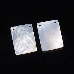 天然石ホワイトシェルペンダント  宗教  聖母マリアの長方形  15.5x11.5~12x2.5mm  穴：1mm&nbsp;LS-SSHEL-D083-29B