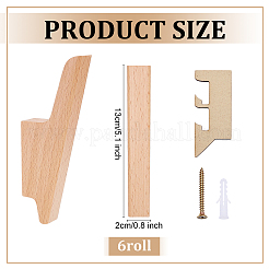 木製壁掛けコートラック6個  鉄ねじ付き  砂茶色  141x20x41mm&nbsp;AJEW-WH0410-324