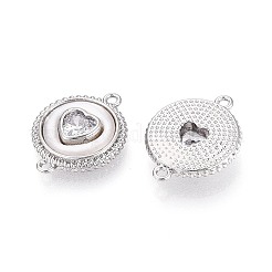 Brass Pave Clear Cubic Zirconia with Shell Connector Charms&nbsp;KK-N287-15P-01