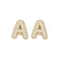 真鍮マイクロペーブクリアキュービックジルコニアスタッドピアス  パヴェクラスターイヤリング  a～zの文字  長持ちメッキ  カドミウムフリー＆鉛フリー  ラックめっき  18KGP本金メッキ  13.5~15.5x8.5~14mm&nbsp;EJEW-Z091-02G