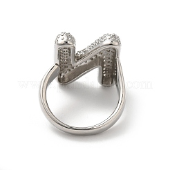 Letter Brass Micro Pave Clear Cubic Zirconia Open Cuff Ring for Women&nbsp;RJEW-N046-03N-P