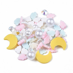 手作り樹脂クレイカボション  ファッションネイルアートデコレーションアクセサリー  アクリルラインストーンとabsプラスチック模造真珠ビーズ付き  混合図形  ミックスカラー  4~10x3~8x1~5mm&nbsp;CLAY-N006-81