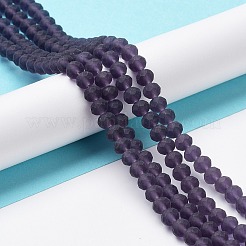 透明ガラスビーズ連売り  多面カット  艶消し  ロンデル  パープル  4mm  穴：0.8~1mm  約105~110個/連  38~39cm&nbsp;EGLA-A034-T4mm-MD15