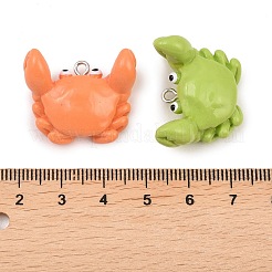 不透明樹脂ペンダント  プラチナ鉄ループ付き  ミックスカラー  カニ  23x27x13mm  穴：2mm&nbsp;RESI-I355-03P-03