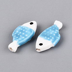 Hand Painted Fish Shaped Porcelain Beads&nbsp;PORC-N013-06K