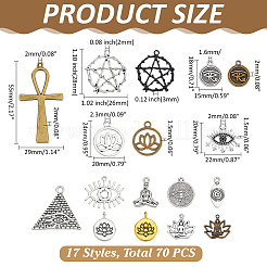 合金のチベット風チャーム  混合図形  ミックスカラー  18~55x9~32x1.5~3mm  穴：1~2.3mm  70個/セット&nbsp;FIND-ME0001-23