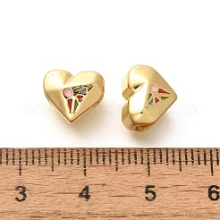 メッキ真鍮エナメルビーズラック  カドミウムフリー＆鉛フリー  長持ちメッキ  ハート  18KGP本金メッキ  8.5x10x7mm  穴：3mm&nbsp;KK-M298-02G