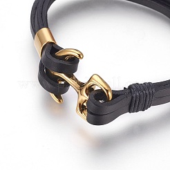 レザーコード多連ブレスレット  304ステンレススチール留め具付き  アンカー  ゴールドカラー  8-5/8インチ（22cm）  8mm&nbsp;BJEW-F349-22G