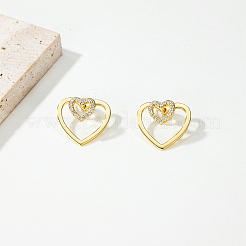 真鍮舗装クリアキュービックジルコニアスタッドピアス  ハート  ゴールドカラー  17x17mm&nbsp;DK7283