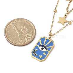 304 Stainless Steel Enamel Eye Moon Star Pendant Double Layer Necklaces for Women&nbsp;STAS-Z105-02G