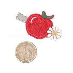 刺繍布合金とプラスチックのリンゴワニ口ヘアクリップ  ミックスカラー  36.5x60x10.5mm&nbsp;PHAR-JH00128