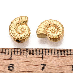 テクスチャ加工された304ステンレス鋼のスペーサービーズ  シェル形状  14KGP本金メッキ  9x7x4mm  穴：1.5mm&nbsp;STAS-T072-16G