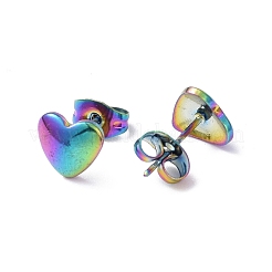 イオンプレーティング(IP) 304 ステンレススチール スタッド イヤリング  ハート  虹色  7.7x8mm  ピン：0.8mm&nbsp;EJEW-I285-15MC