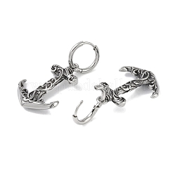 316サージカルステンレスフープピアス  アンカー  アンティークシルバー  31x21mm&nbsp;EJEW-P274-17C-AS