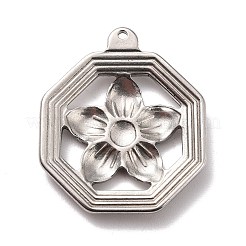 変色しない304ステンレススチールペンダント  花を持つポリゴン  ステンレス鋼色  29x25x3.5mm  穴：1.2mm&nbsp;STAS-B024-30P