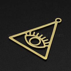 ステンレスペンダント201個  レーザー切断  中空  目で三角形  ゴールドカラー  30x26.5x1mm  穴：2mm&nbsp;STAS-N090-LA008-2