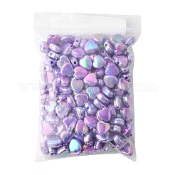 ABSプラスチックビーズ200個  ハート  ABカラーメッキ  紫色のメディア  9x9x4.5mm  穴：1.6mm&nbsp;KY-FS0001-43A