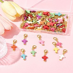 80Pcs Synthetic Turquoise Cross Pendant Decorations&nbsp;HJEW-FS00038