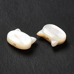 ナチュラルホワイトシェルビーズ  猫  ホワイト  8.5x10.5x4mm  穴：1mm&nbsp;SHEL-G014-10A-01