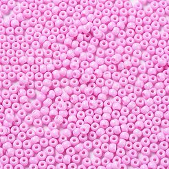 焼付塗装ガラスシードビーズ  ラウンド  パールピンク  4x3mm  穴：1.2mm  約7650個/ポンド&nbsp;SEED-H002-I-A528