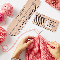 Oval & Rectangle Wooden Knitting Needle Gauge & Yarn Wrap Guide Board&nbsp;DIY-WH0033-88