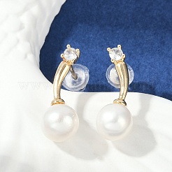 Round Brass Clear Cubic Zirconia Stud Earrings&nbsp;KK-D301-17G
