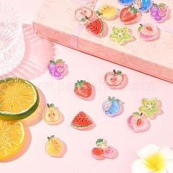 20Pcs 10 Styles Cherry/Pear/Lemon/Grape/Blueberry/Peach/Apple/Watermelon/Fruit Transparent Epoxy Resin Decoden Cabochons&nbsp;RESI-FS0001-93