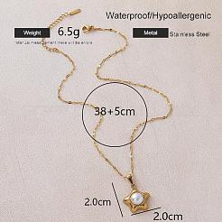 Vintage 304 Stainless Steel Ocean Starfish Pendant Necklaces with Imitation Pearl for Women&nbsp;EC5636