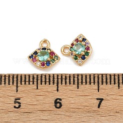 真鍮製マイクロパヴェキュービックジルコニアペンダント  目のチャーム  18KGP本金メッキ  アクアマリン  7.5x8x3mm  穴：1.1mm&nbsp;KK-K407-31G-03