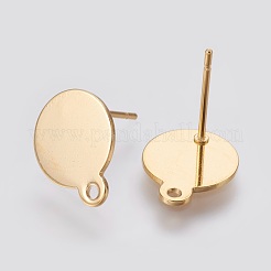 304ステンレススチールスタッドピアス金具  ループと平板付き  24KGP本金メッキ  12mm  13x10.5x0.5mm  ピン：0.8mm  穴：1.5mm&nbsp;X-STAS-D445-150G