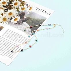 Brass Enamel Evil Eye Link Chain Necklaces&nbsp;NJEW-JN03456