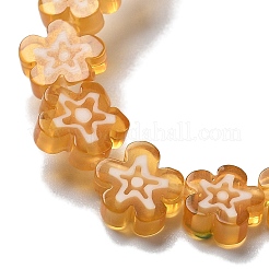 ハンドメイドミッレフィオーリ ランプワークビーズ連売り  花  ゴールデンロッド  7.5~8.5x7.5~8.5x3~3.5mm  穴：0.8mm  約50個/連  15.75~15.94インチ（40~40.5cm）&nbsp;LAMP-F035-09I