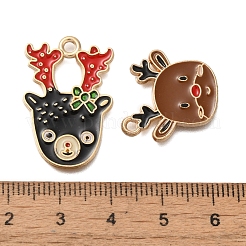 クリスマステーマ合金エナメルペンダント  ライトゴールド  鹿  13~27x8~18x1.5~4mm  穴：1.4~2.5mm  8個/セット&nbsp;FIND-M039-01E