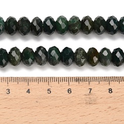 天然石モスアゲートビーズ連売り  ロンデル  多面カット  9.5~10x6~7mm  穴：1~1.2mm  約58~60個/連  15.28~15.47インチ（38.8~39.3cm）&nbsp;G-C259-A03-6x10mm